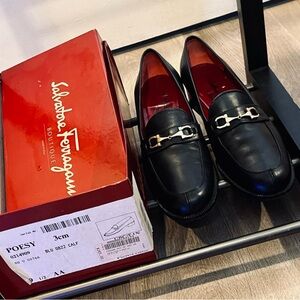 Salvatore Ferragamo, Black leather, Women's Shoes, 9.5 AA